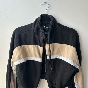 Hollister Women's Black and Cream Bomber Jacket